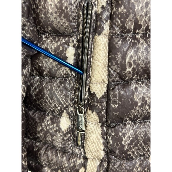 Calvin Klein Sz M Down Packable Coat Y2K Snakeskin Brown Leopard Warm Comfy - Picture 4 of 9